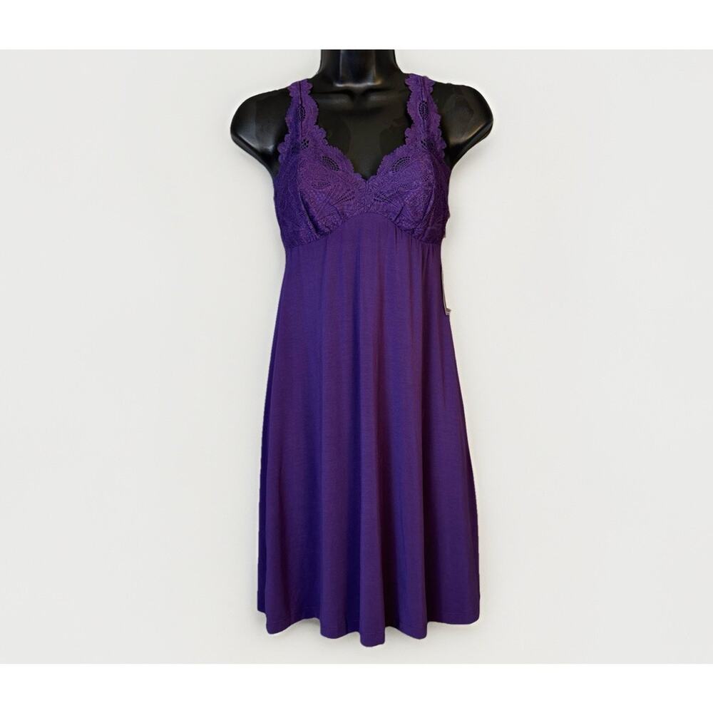 NEW Fleur't Belle Epoque SM Lace Back Stretch Dress Chemise Pinot Purple Fairy